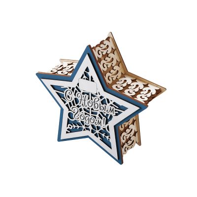 Шкатулка из фанеры в виде звезды Asteris, сине-серебристый-0