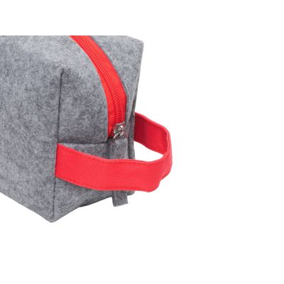 Косметичка из РПЕТ фетра с ручкой Felt, серый с красным-5