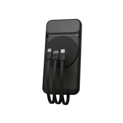 Магнитный беспроводной внешний аккумулятор со встроенными кабелями Мэни,быстаря зарядка, 10000 мАч, черный-4