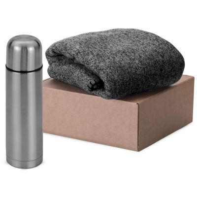 Подарочный набор Calmy с термосом и пледом, серый-0