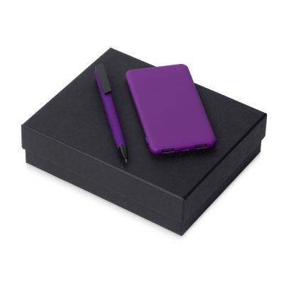 Подарочный набор c пластиковой ручкой, повербанком С1, 5000 mAh, фиолетовый-0