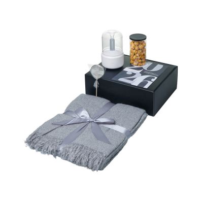 Подарочный набор с пледом, увлажнителем и попкорном, серый-1