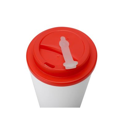 Пластиковый стакан Take away с двойными стенками и крышкой с силиконовым клапаном, 350 мл, белый/красный-2