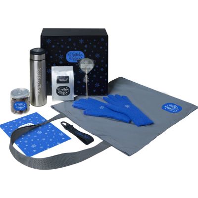 Подарочный набор с перчатками, термосом и чаем, синий-0
