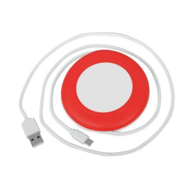 Беспроводное зарядное устройство со встроенным кабелем 2-в-1 Disc, красный-1