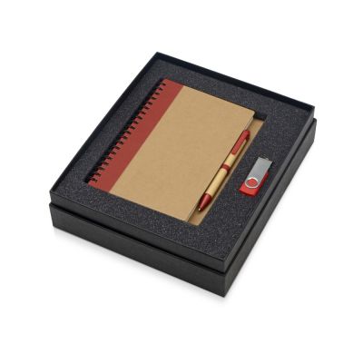 Подарочный набор Essentials с флешкой и блокнотом А5 с ручкой, красный-1