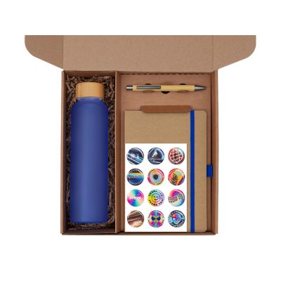 Подарочный набор с бутылкой для воды. блокнотом, ручкой и подставкой для телефона, синий-1