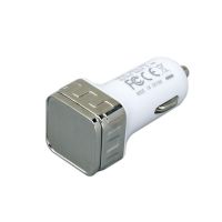 Автомобильная зарядка CC-03, 2 USB порта, квадратное основание для логотипа, серебро