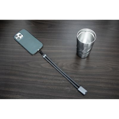 Ремешок-держатель для телефона с зарядным кабелем USB-C - USB-C Lany Wristband Charge Eco, серый-15