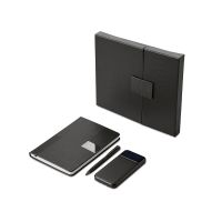 Подарочный набор Tesla с блокнотом А5, ручкой и пауэрбенком на 10 000 mAh, черный