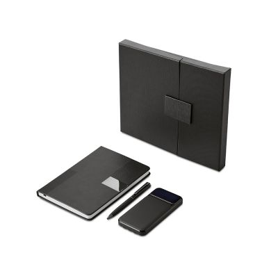 Подарочный набор Tesla с блокнотом А5, ручкой и пауэрбенком на 10 000 mAh, черный-0
