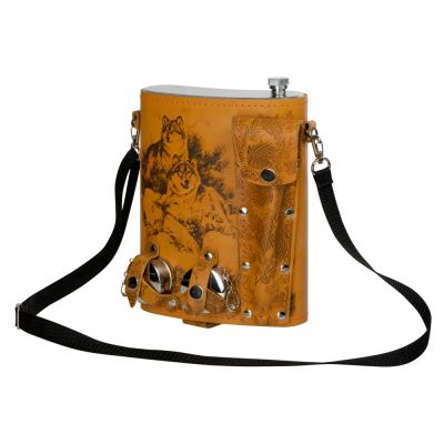 Набор Подарочный: фляга 511/2 (рыжая кожа), 2л+2 стаканчика+2 вилки-0