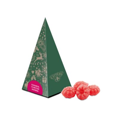 Елка из картона с бронзовым новогодним паттерном с малиновым монпансье, 50 г.-0