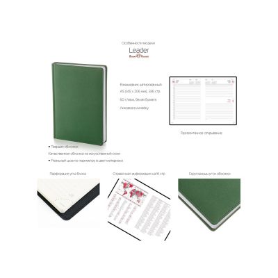 Ежедневник А5 датированный Leader 2026, красный-2