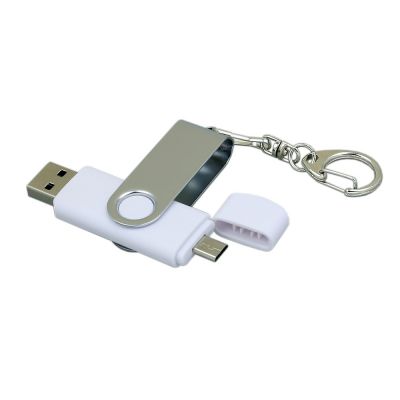 Флешка с  поворотным механизмом, c дополнительным разъемом Micro USB, 16 Гб, белый-1