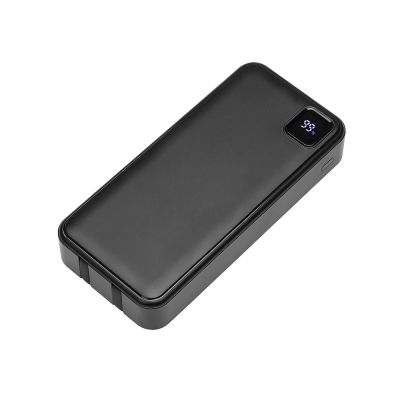 Внешний аккумулятор со встроенными кабелями Фрэйм Про, быстрая зарядка, 20000мач, черный-0