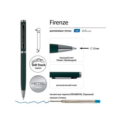 Ручка Firenze шариковая автоматическая софт-тач, зеленая-2