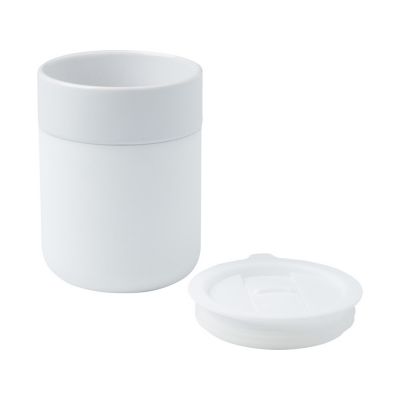 Java керамическая кружка емкостью 330 мл с силиконовой оберткой и пластиковой крышкой - Белый-2