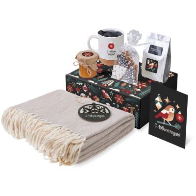 Подарочный набор c пледом, кружкой и вареньем, белый-0
