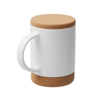 Кружка 450 мл с пробковым дном с крышкой Корк & Бон, белый-1