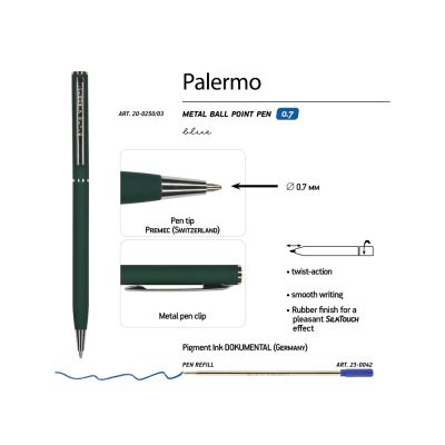 Ручка шариковая автоматическая BrunoVisconti® PALERMO цвет корпуса зеленый, soft-touch, 0.7 мм-2
