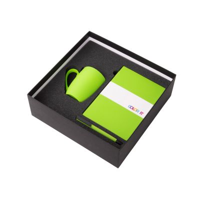 Подарочный набор c блокнотом C1, ручкой и кружкой, зеленое яблоко-1