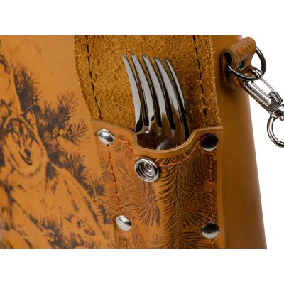 Набор Подарочный: фляга 511/2 (рыжая кожа), 2л+2 стаканчика+2 вилки-7