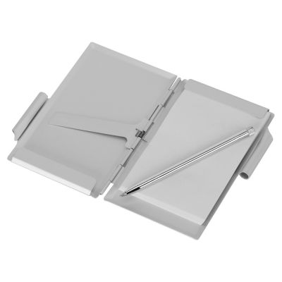 Визитница с блокнотом и шариковой ручкой, серебристый-1