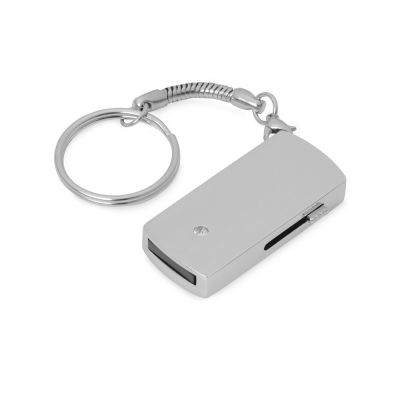 Флешка прямоугольной формы, выдвижной механизм с мини чипом, 16 Гб, белый/серебристый-2