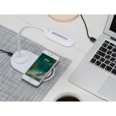 Настольный светильник с беспроводной зарядкой Flamp, белый-10