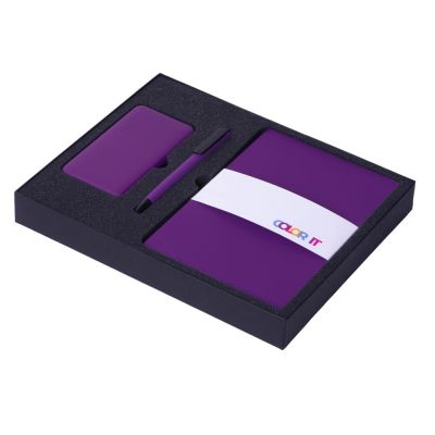 Подарочный набор c блокнотом С1, ручкой и повербанком 5000 mAh, фиолетовый-1