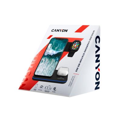 Беспроводное зарядное устройство для гаджетов 3-в-1 с технологией QI Canyon WS-303 (CNS-WCS303B), 15W, черный-6