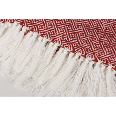 Плед акриловый Tassel с белой бахромой, красный-1