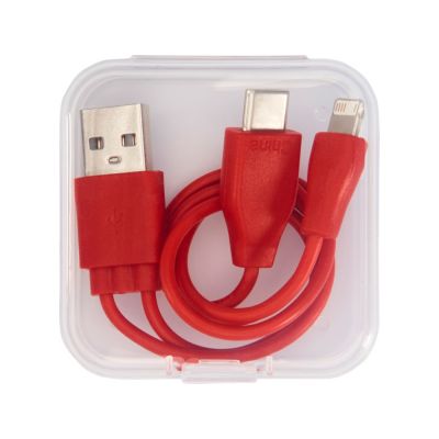 Двусторонний кабель для зарядки Ario 3-в-1 в тканевой оплетке, красный-1