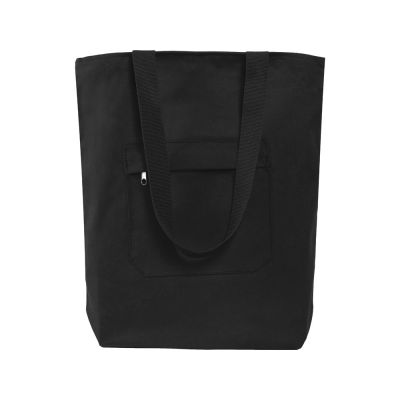 Сумка на молнии Zipper из хлопка 280 г c карманом на молнии спереди, черный-1