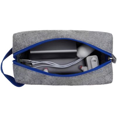 Органайзер для электроники и проводов Felt из RPET-фетра с ручкой, серый с синим-1