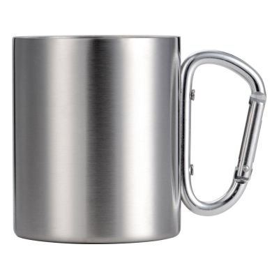 Стальная кружка Elbrus с двойными стенками и ручкой-карабином, 300 мл (глянц), серебристый-1