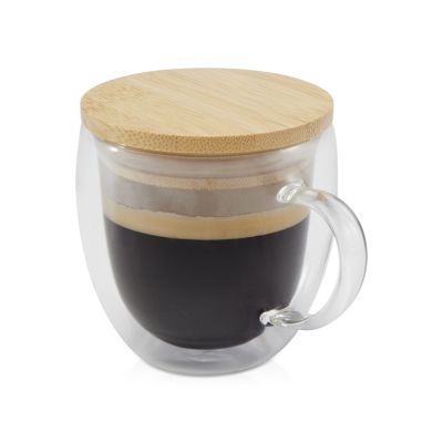 Стеклянная кружка Lenora емкостью 250 мл с бамбуковой крышкой - прозрачный-0