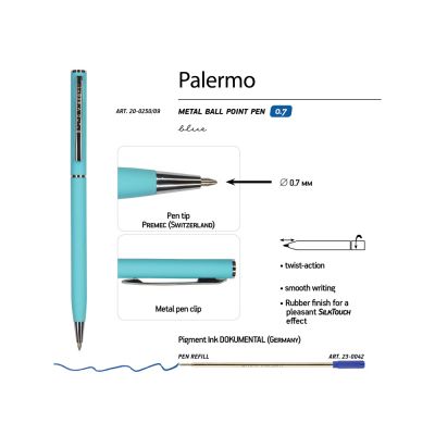 Ручка шариковая автоматическая BrunoVisconti® PALERMO цвет корпуса бирюзовый, soft-touch, 0.7 мм-2