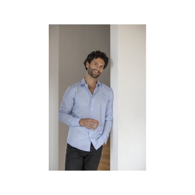 Cuprite Мужская рубашка с длинным рукавом, изготовленная из натуральных материалов, которые отвечают стандарту GOTS - Светло-синий-3