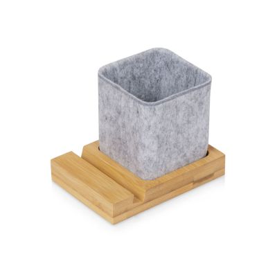 Подставка для ручек и телефона из бамбука Takeshi, серый-0