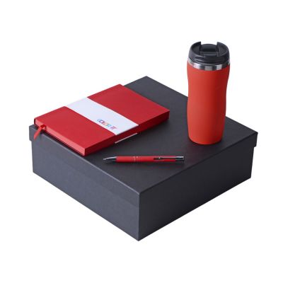 Подарочный набор с блокнотом С1, металлической ручкой и термокружкой, красный-0