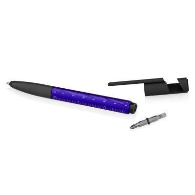 Ручка-стилус металлическая шариковая многофункциональная (6 функций) Multy, темно-синий-6