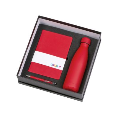 Подарочный набор с блокнотом С2, металлической ручкой и термобутылкой, красный-1