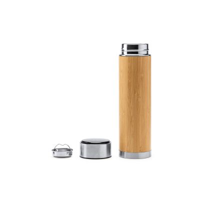 Термос CEDRO из нержавеющей стали 304 и бамбука с заварочным устройством, 480 мл, натуральный-3