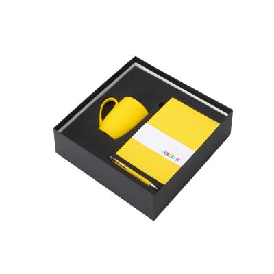 Подарочный набор с блокнотом С1, металлической ручкой и кружкой, желтый-1