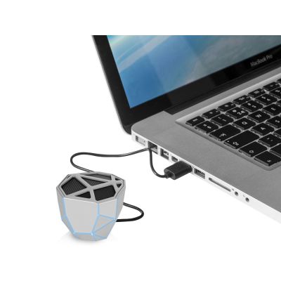 Портативная колонка Geo, серебристый + синяя подсветка-7