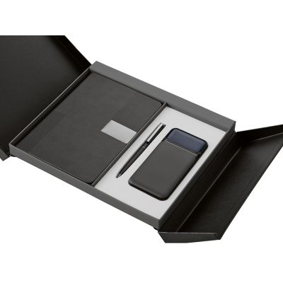 Подарочный набор Tesla с блокнотом А5, ручкой и пауэрбенком на 10 000 mAh, черный-3