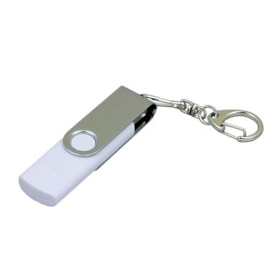 Флешка с  поворотным механизмом, c дополнительным разъемом Micro USB, 16 Гб, белый-0