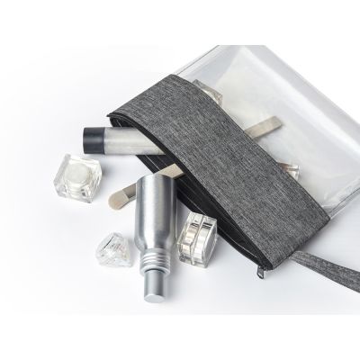 Косметичка из PVC и ткани Leony, прозрачный/темно-серый-1